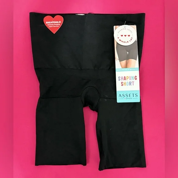 Assets By Spanx Black Strong Support Mid Thigh & Tummy Shaping Shorts Small NWT - Picture 7 of 9
